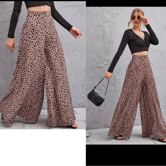 N/A Pants - brown black Animal leopard Print High-Rise wide leg Culottes Sz M